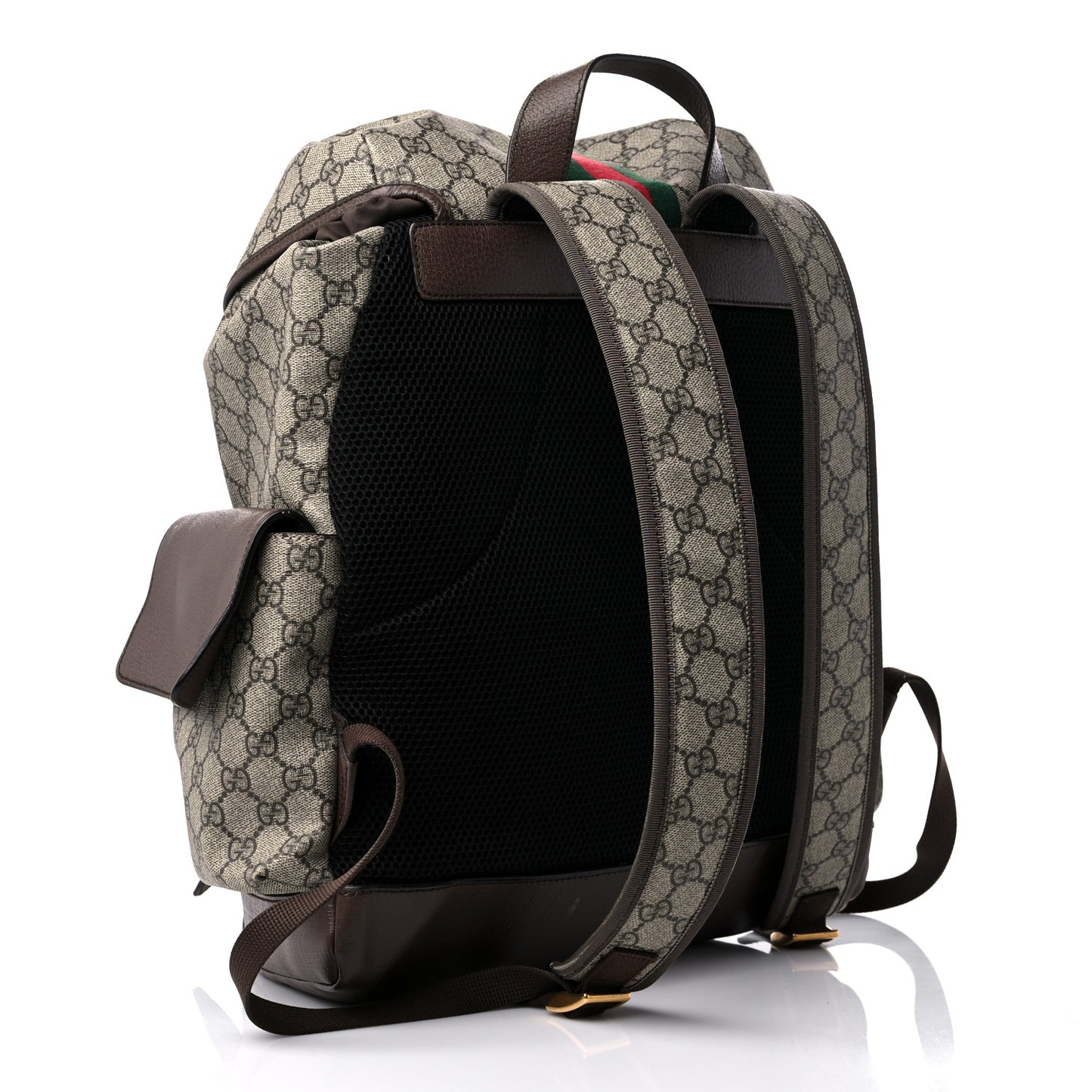 GG Supreme Monogram Medium Ophidia Double Buckle Backpack Brown