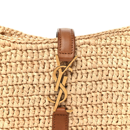 Saint Laurent Raffia Calfskin Le 5 A 7 Mini Hobo Natural Brick 8 of 10
