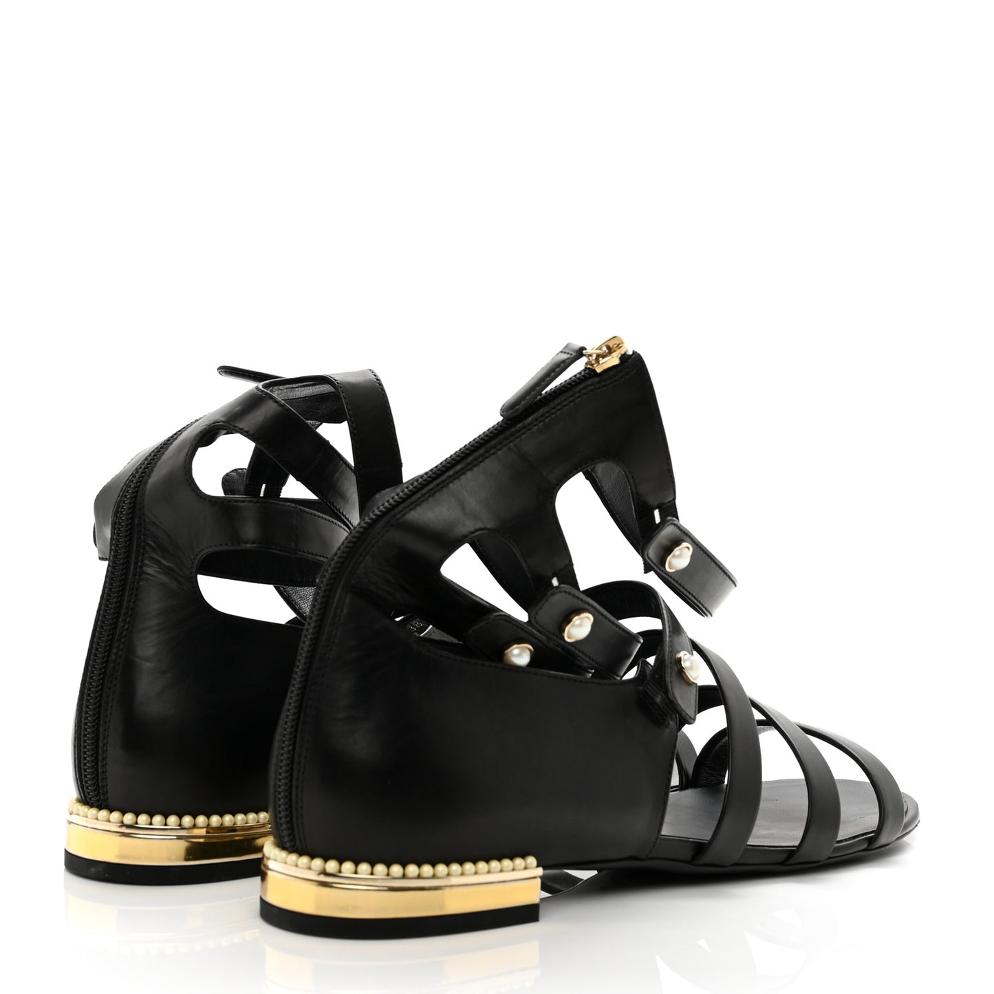 Calfskin Pearl Gladiator Sandals 41 Black