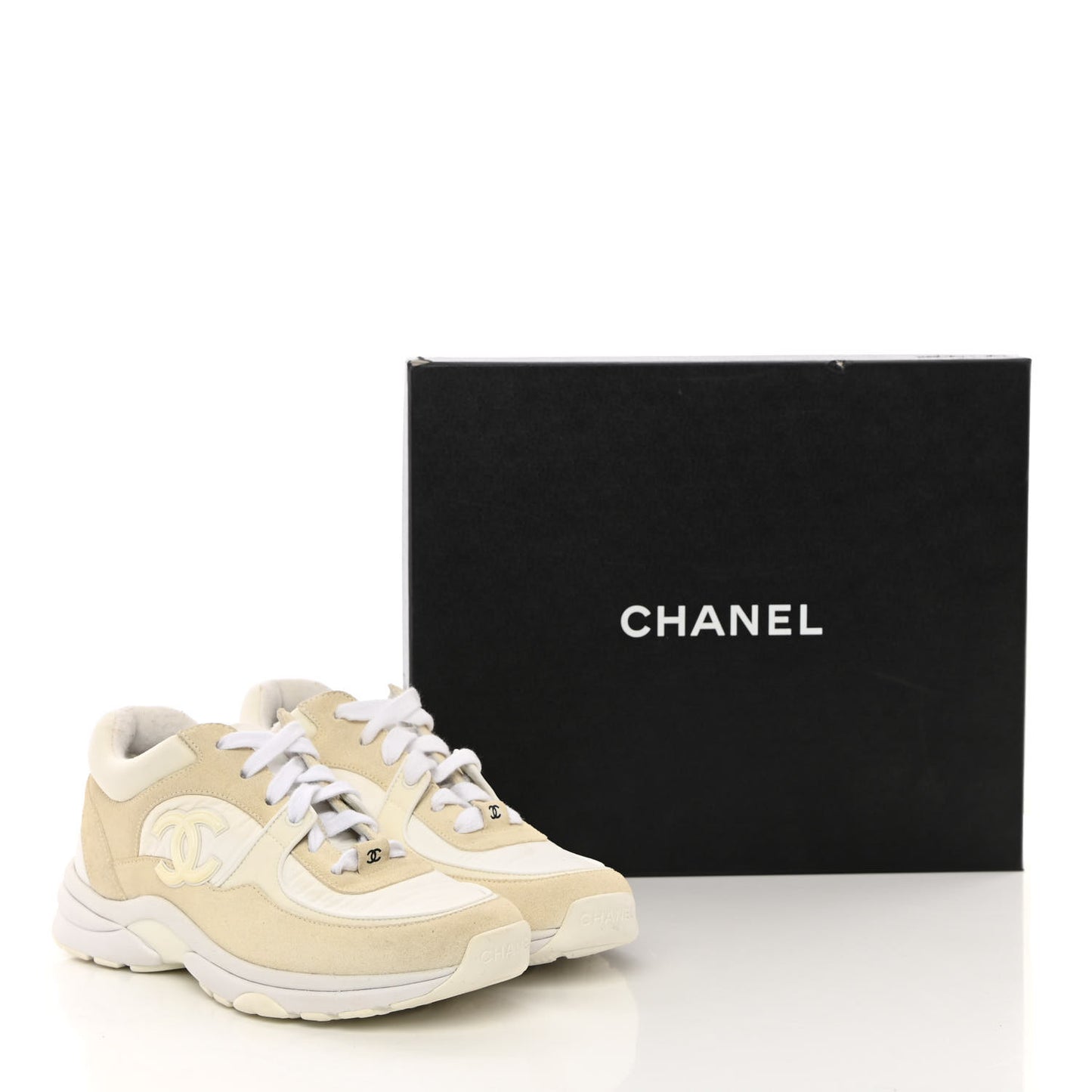 Suede Calfskin Fabric CC Sneakers 36 White