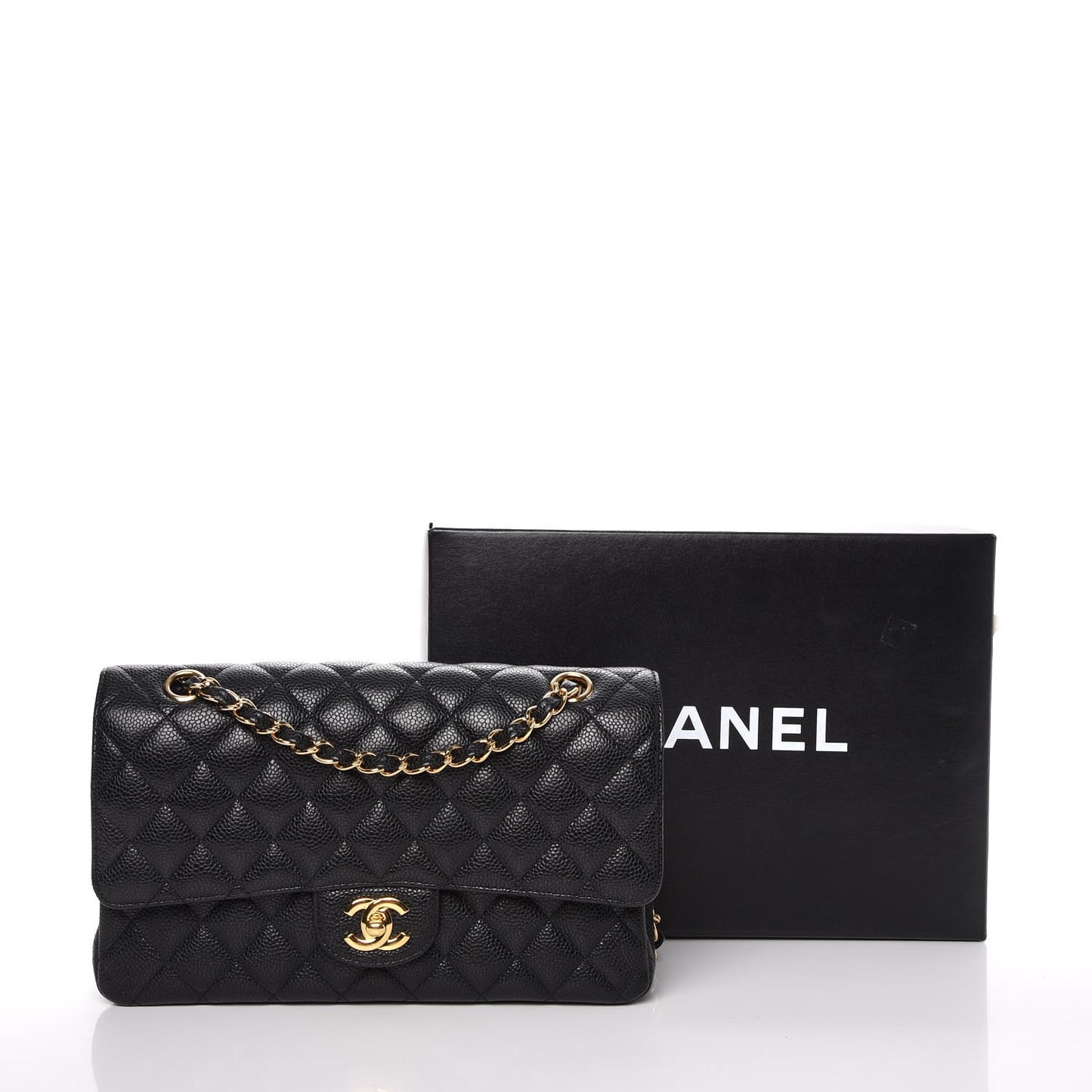 Caviar Quilted Medium Double Flap Black