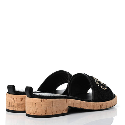 Chanel Tweed Cork CC Chain Mule Sandal 41 Black 3 of 4