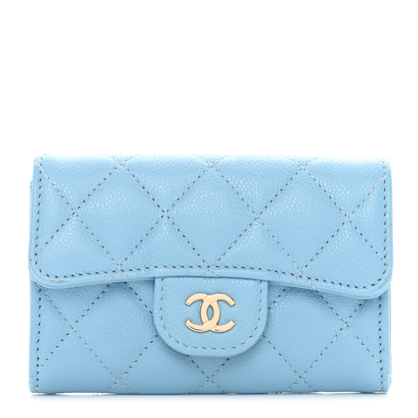 Caviar Quilted Flap Card Holder Wallet Light Blue