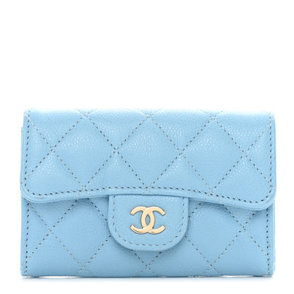 Chanel Caviar Quilted Flap Card Holder Wallet Light Blue 1 of 9