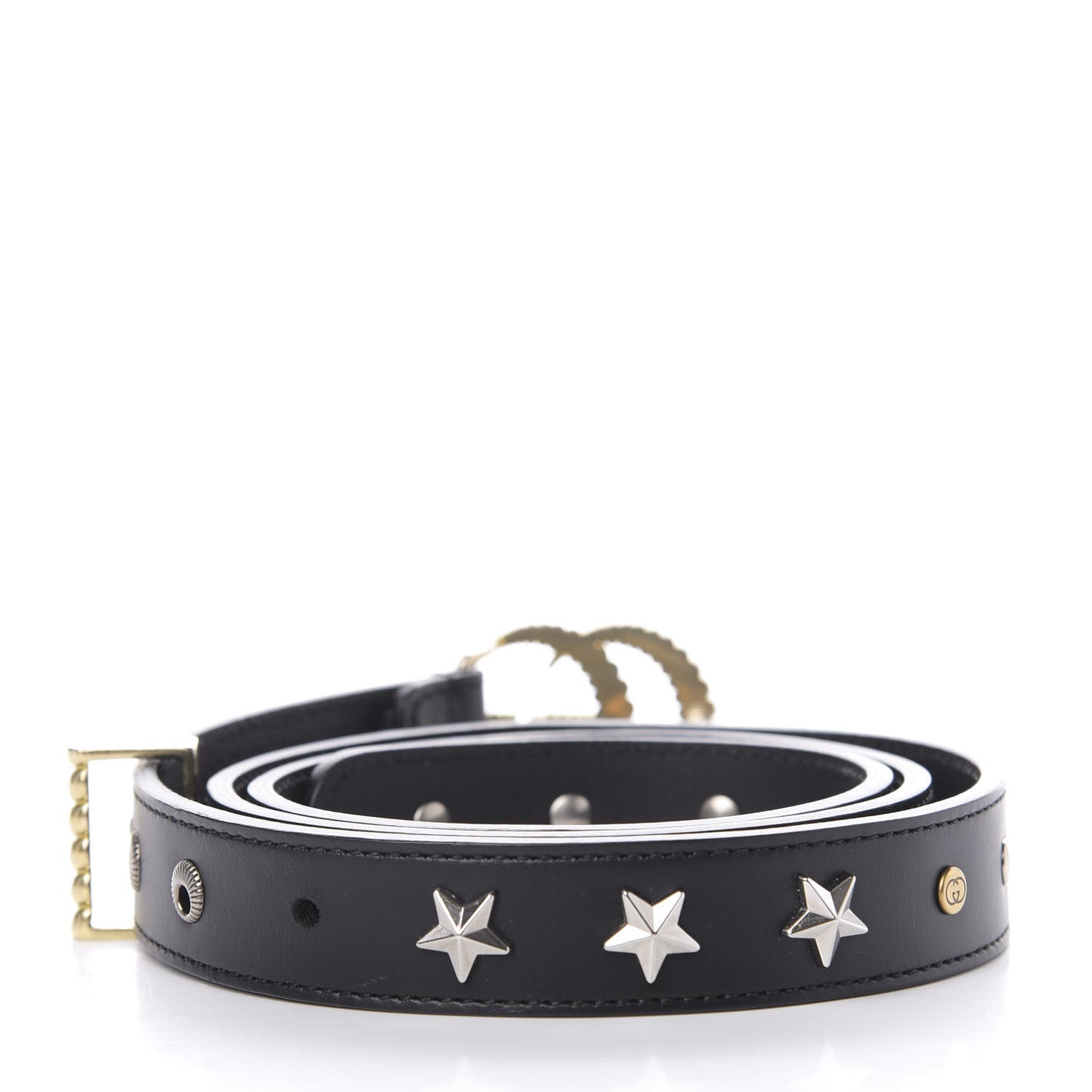 Calfskin Star Studded Torchon Double G Belt 95 38 Black