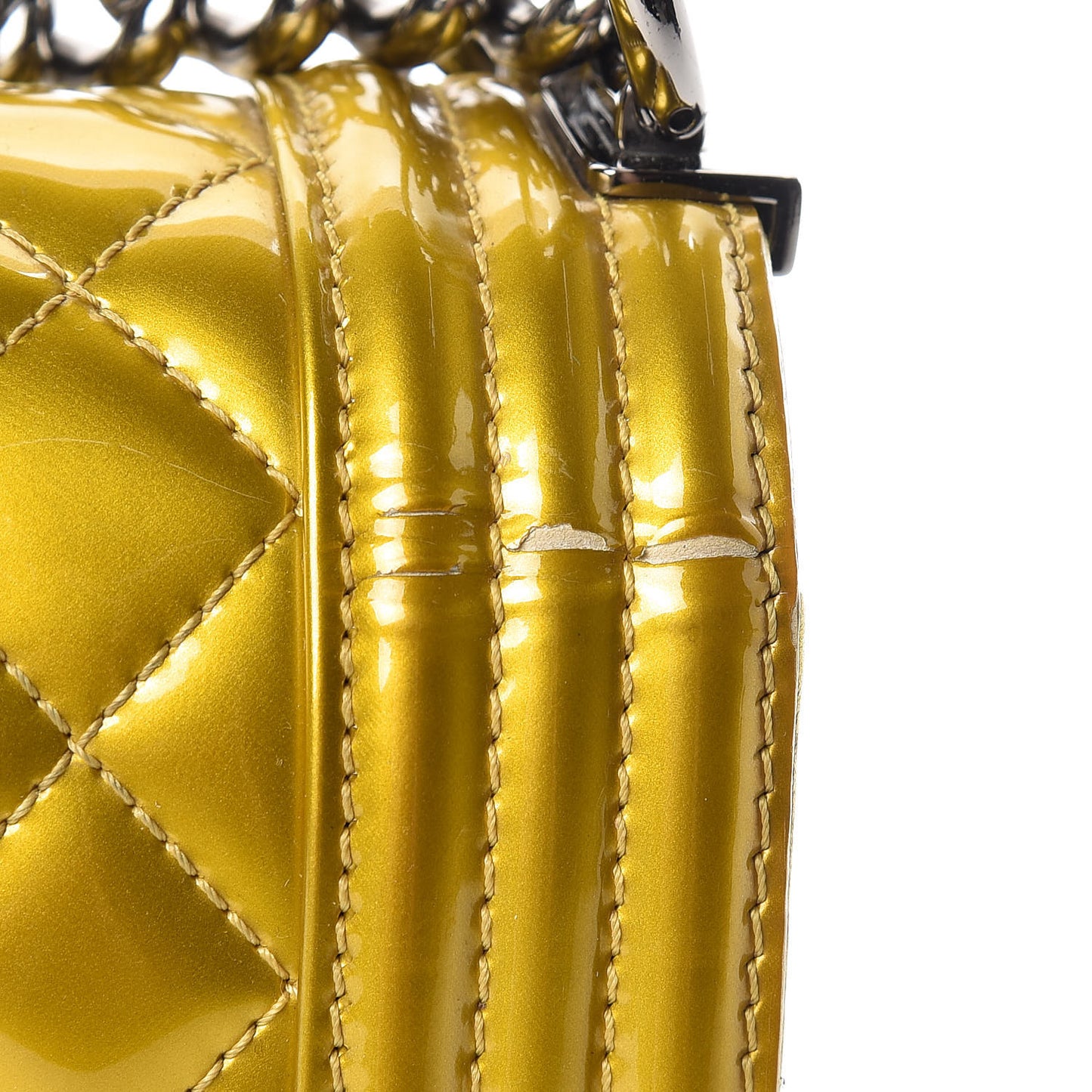 Metallic Patent Calfskin Quilted Medium Boy Flap Gold
