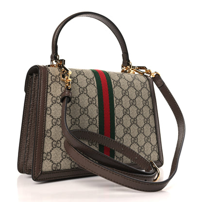 Gucci GG Supreme Monogram Textured Dollar Calfskin Web Small Ophidia Padlock Top Handle Bag Beige Ebony New Acero 3 of 9