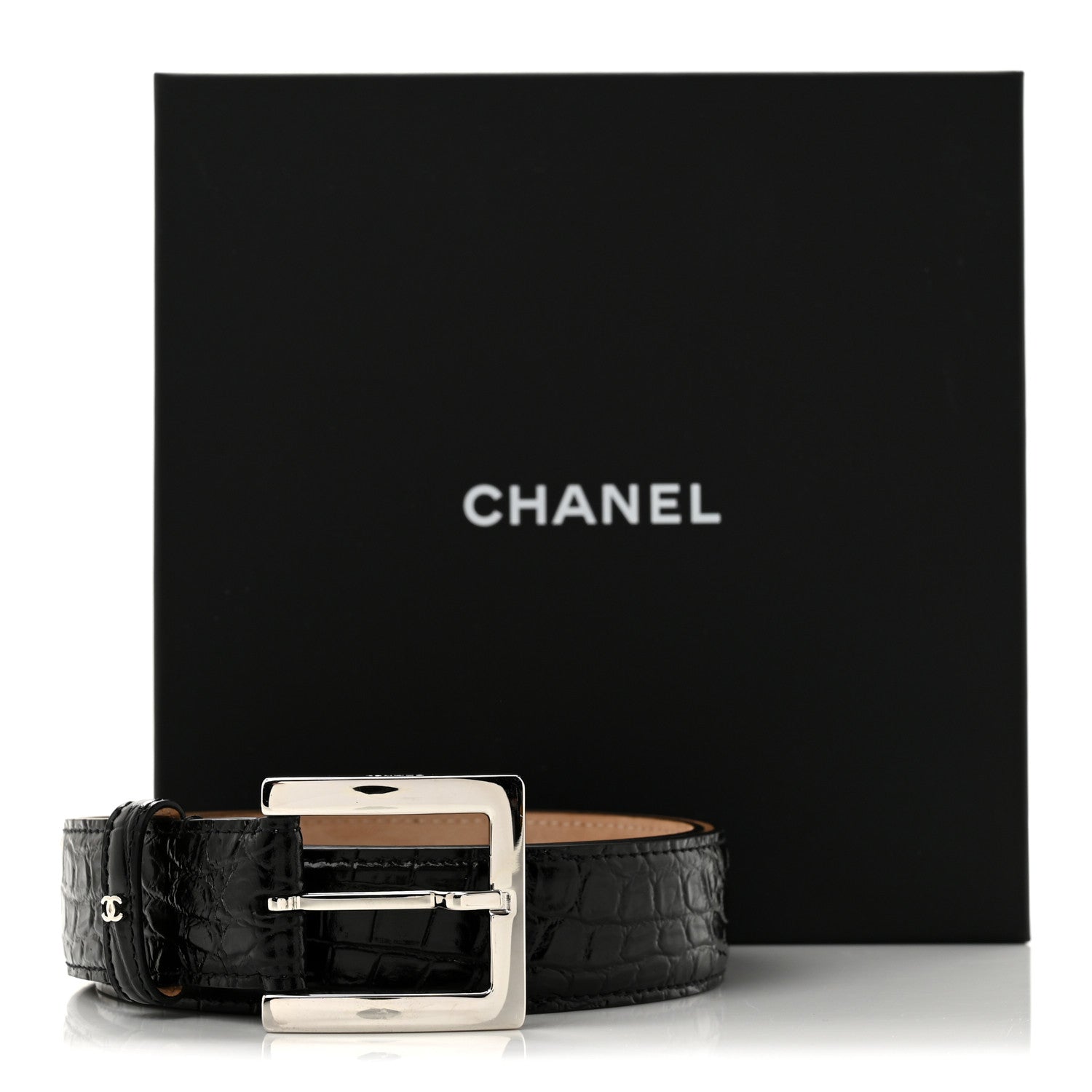 Chanel Calfskin Crocodile Embossed Belt 75 30 Black 6 of 6