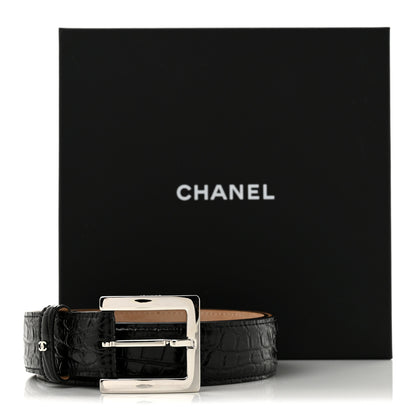 Chanel Calfskin Crocodile Embossed Belt 75 30 Black 6 of 6