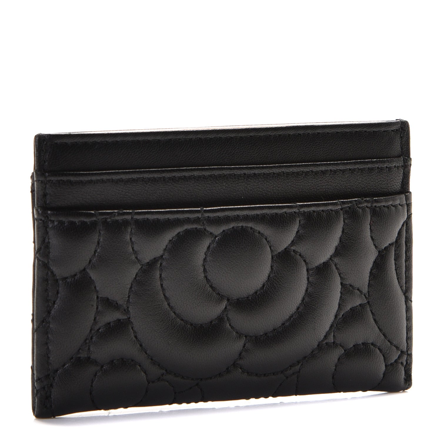 Chanel Lambskin Camellia Embossed Card Holder Black 3 of 8