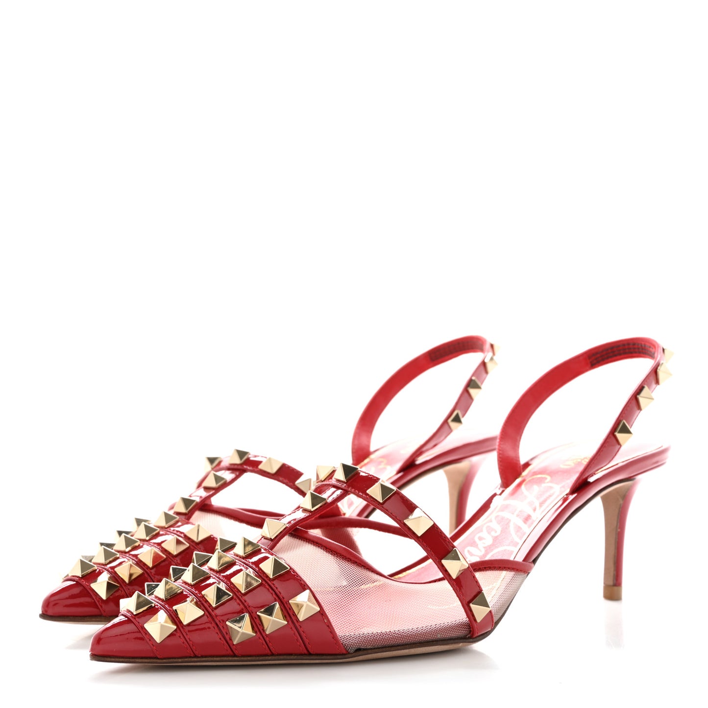 Mesh Nappa Rockstud Alcove 60mm Slingback Pumps 37.5 Rosso Valentino