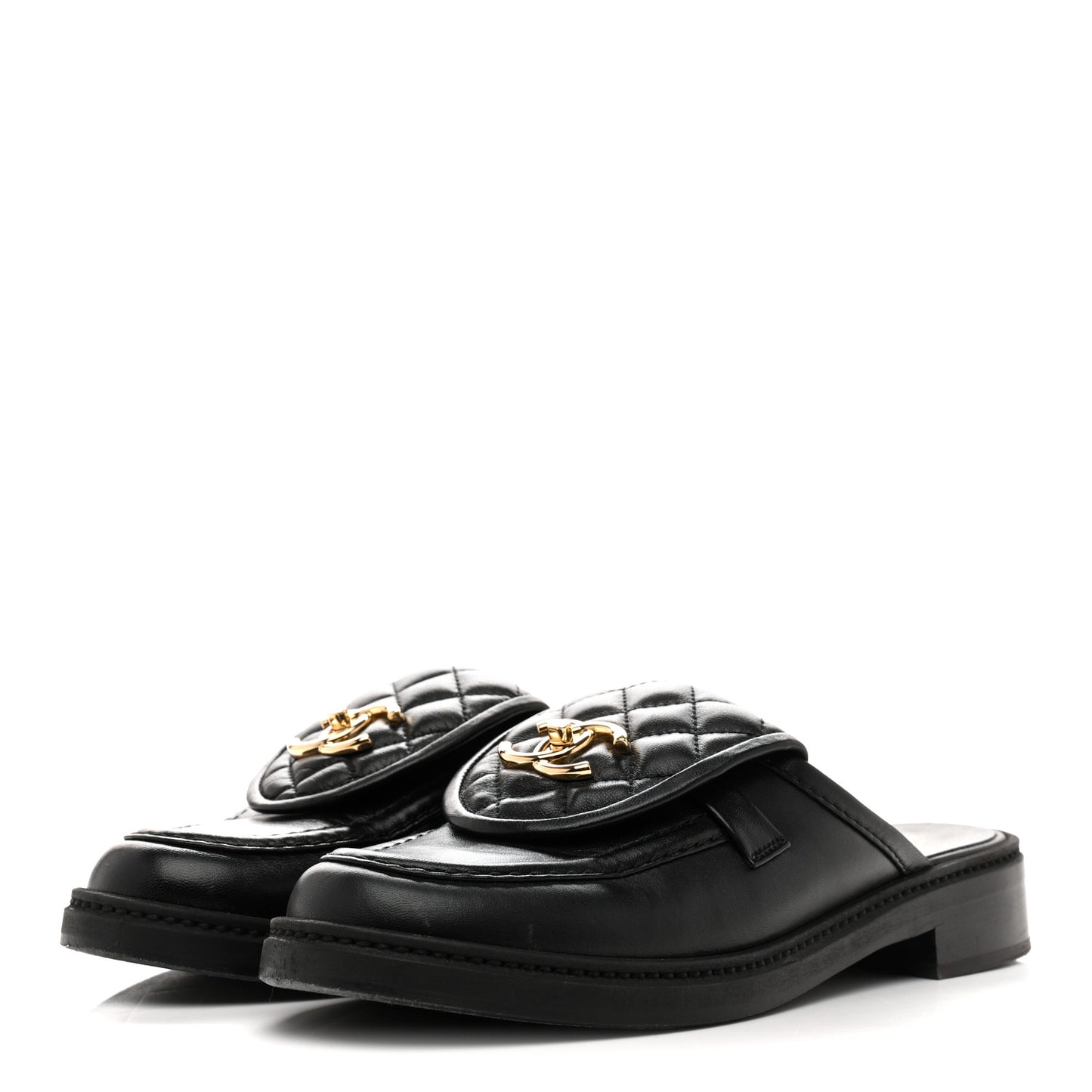 Lambskin Quilted CC Turnlock Mules 37 Black