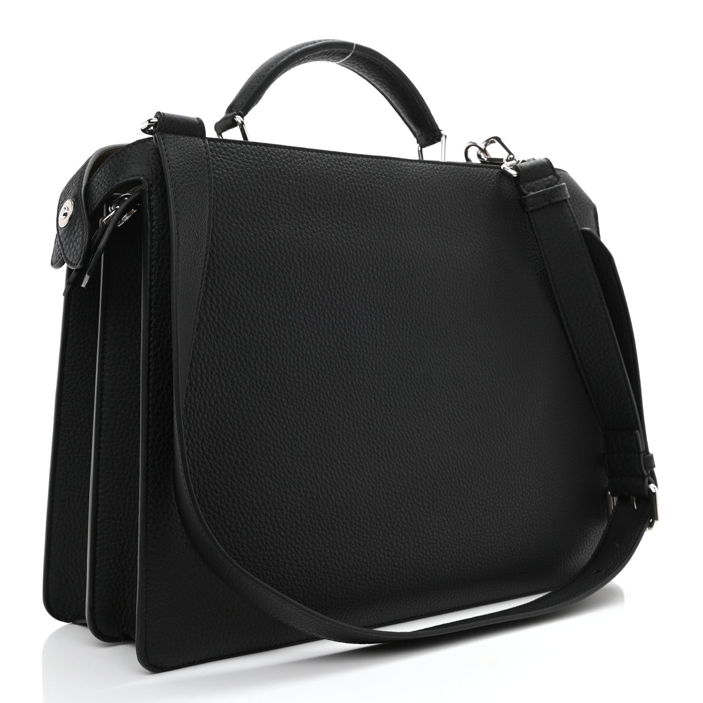 Cuoio Romano Vitello Cover Glazed Fabric Bi-Color FF 1974 Medium Peekaboo I SEE U Satchel Black Mimosa Tobacco Moro