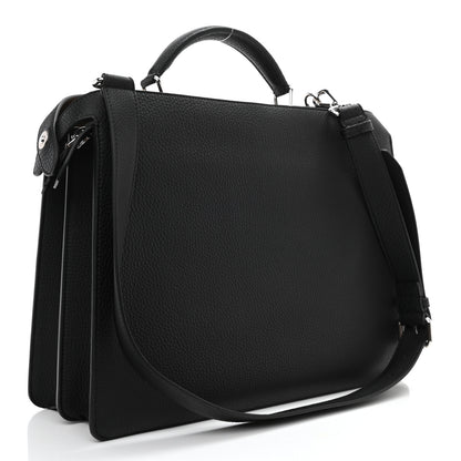 Fendi Cuoio Romano Vitello Cover Glazed Fabric Bi-Color FF 1974 Medium Peekaboo I SEE U Satchel Black Mimosa Tobacco Moro 2 of 7