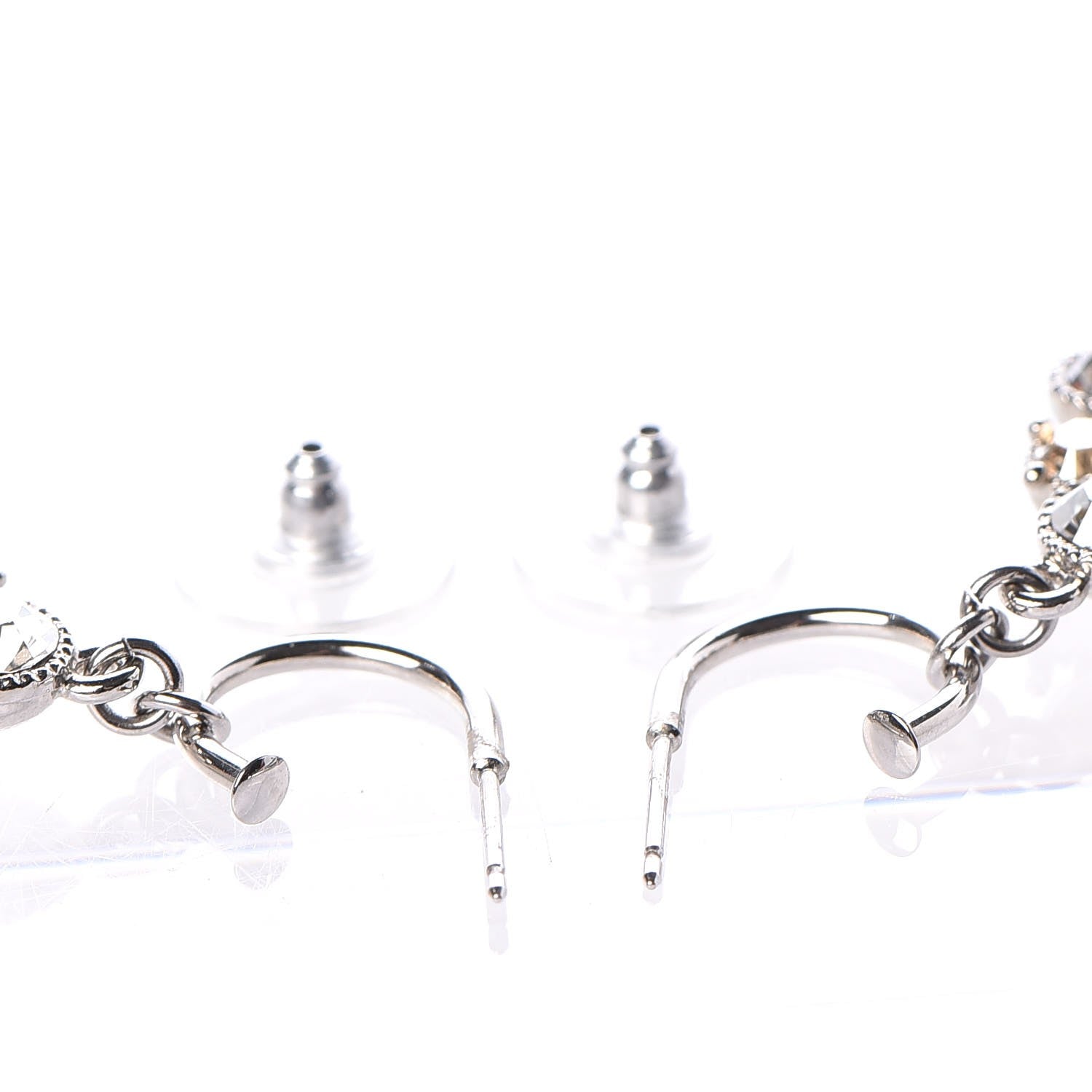 Chanel Crystal CC Drop Earrings Silver 3 of 6