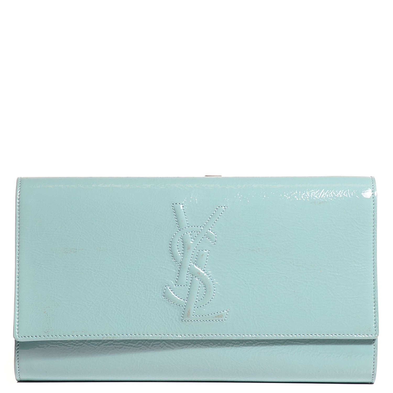 Saint Laurent Textured Patent Belle De Jour Large Clutch Light Blue 1 of 7