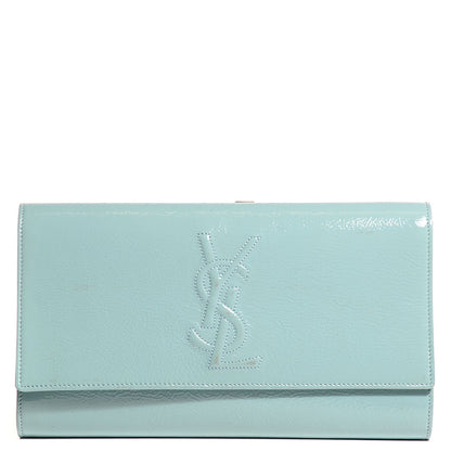 Saint Laurent Textured Patent Belle De Jour Large Clutch Light Blue 1 of 7