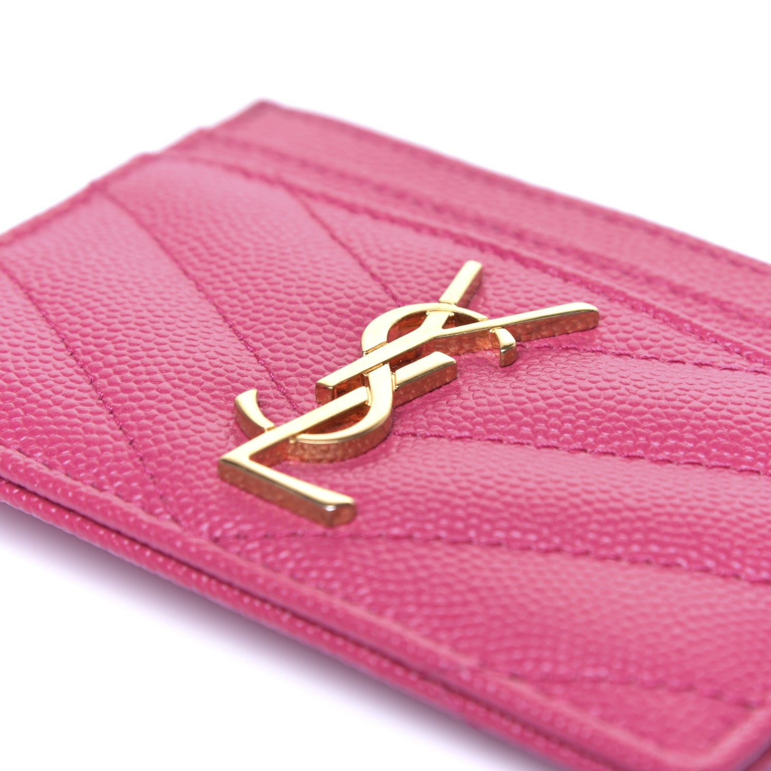 Saint Laurent Grain De Poudre Matelasse Chevron Monogram Credit Card Case Fresh Fuxia 8 of 8