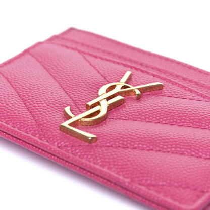 Saint Laurent Grain De Poudre Matelasse Chevron Monogram Credit Card Case Fresh Fuxia 8 of 8