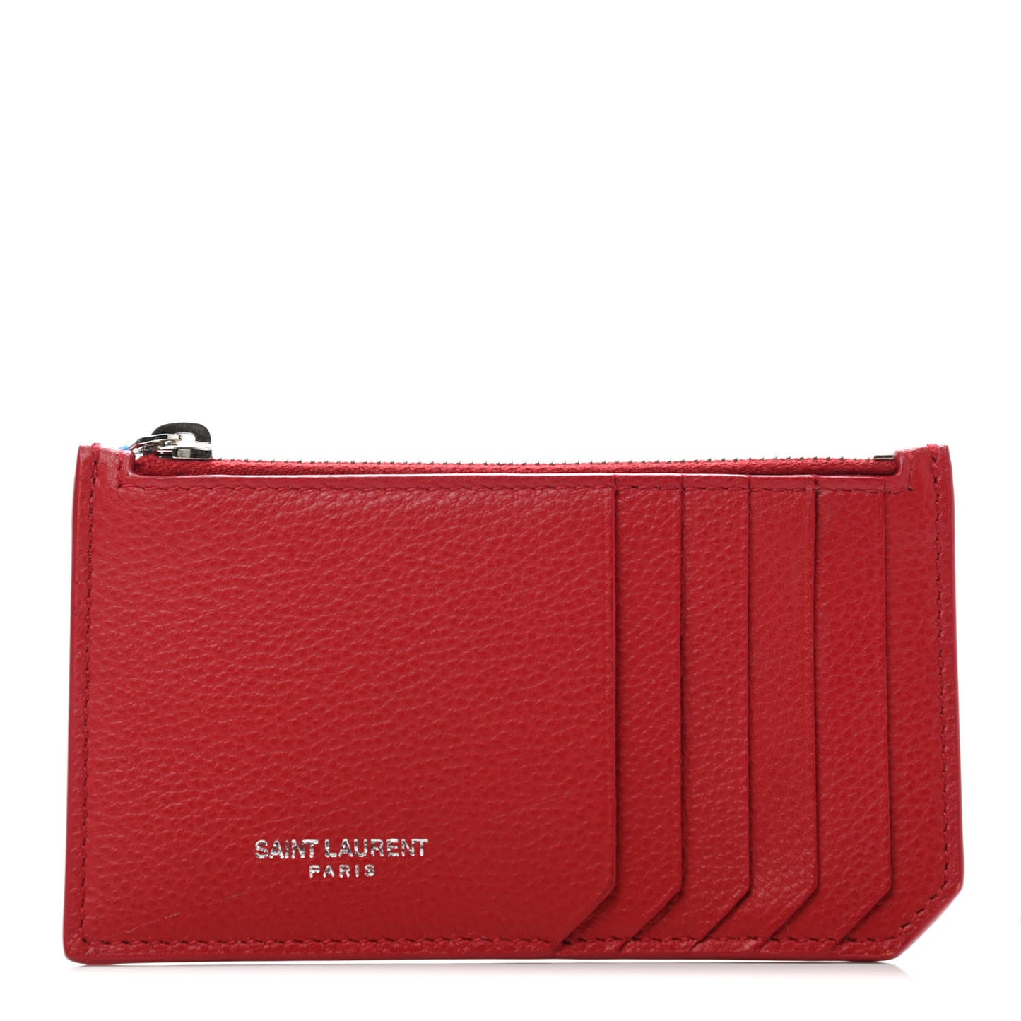 Grained Calfskin 5 Fragments Zip Pouch Card Holder New Red