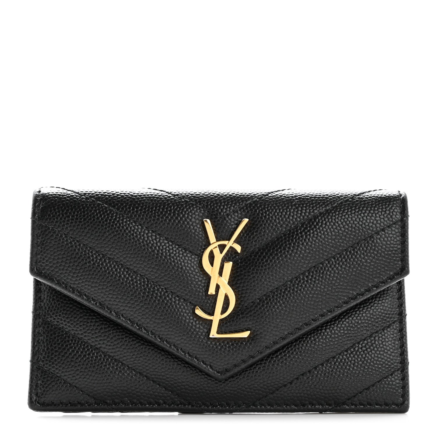 Saint Laurent Grain De Poudre Matelasse Chevron Monogram Compact Wallet Black 1 of 9