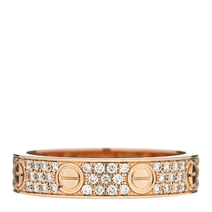 Cartier 18K Pink Gold Diamond 4mm LOVE Wedding Paved Band Ring 50 5.5 1 of 5