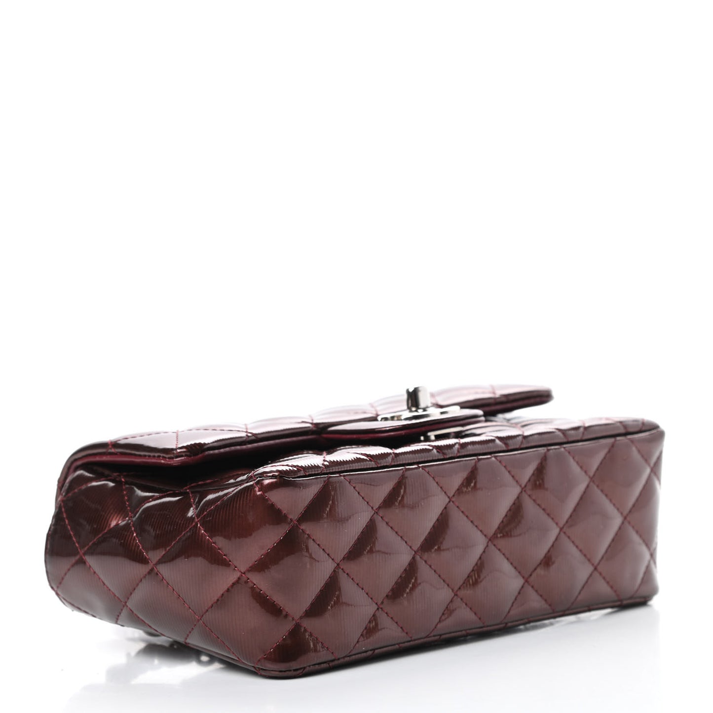 Striated Patent Quilted Mini Rectangular Flap Burgundy
