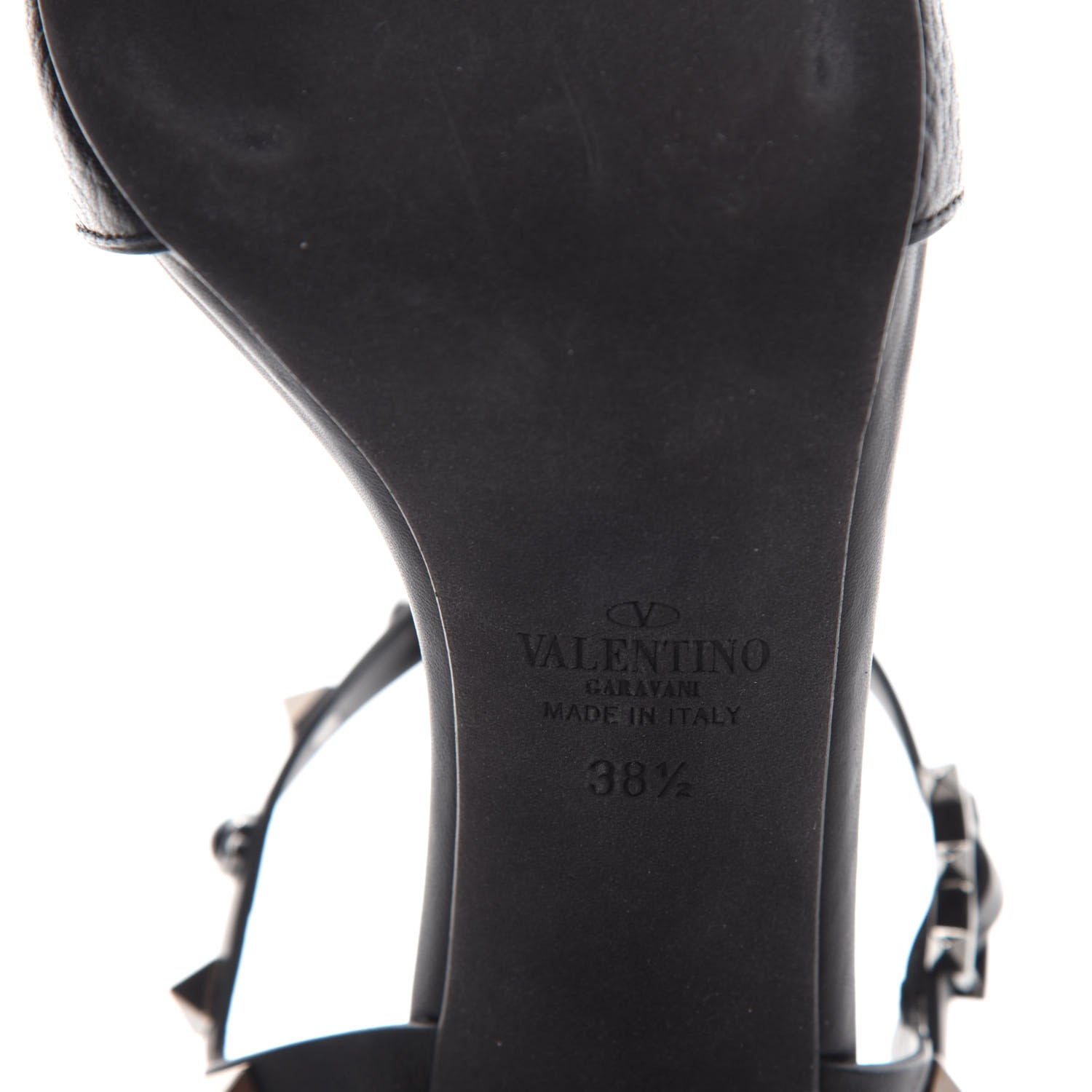 Valentino Garavani Pebbled Calfskin Onyx Rockstud Rolling Ankle Strap 5/105mm Sandals 38.5 Black 6 of 9
