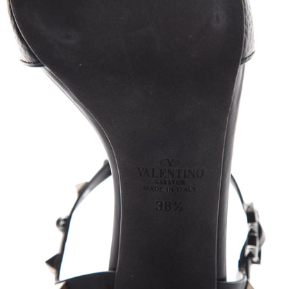 Valentino Garavani Pebbled Calfskin Onyx Rockstud Rolling Ankle Strap 5/105mm Sandals 38.5 Black 6 of 9