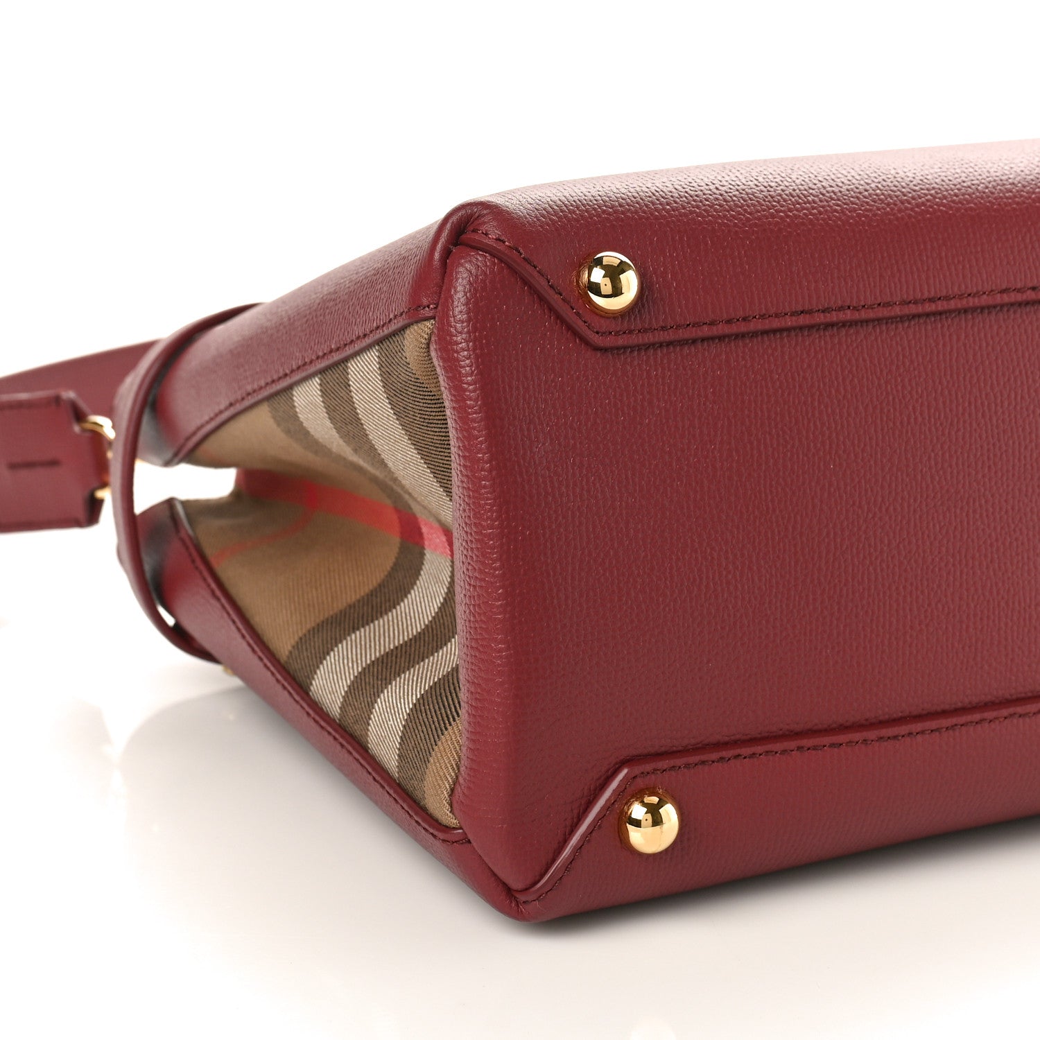 Burberry Grainy Calfskin House Check Medium Banner Tote Mahogany Red 8 of 9