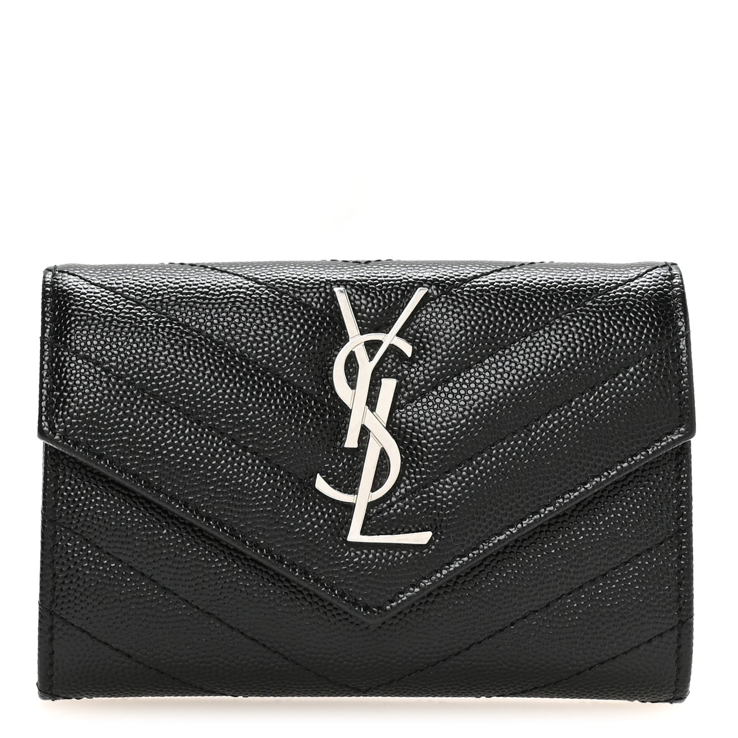 Grain De Poudre Matelasse Chevron Small Monogram Envelope Wallet Black
