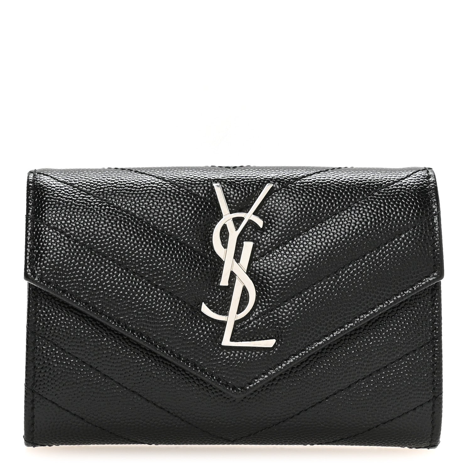 Saint Laurent Grain De Poudre Matelasse Chevron Small Monogram Envelope Wallet Black 1 of 8