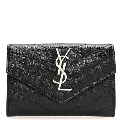 Saint Laurent Grain De Poudre Matelasse Chevron Small Monogram Envelope Wallet Black 1 of 8