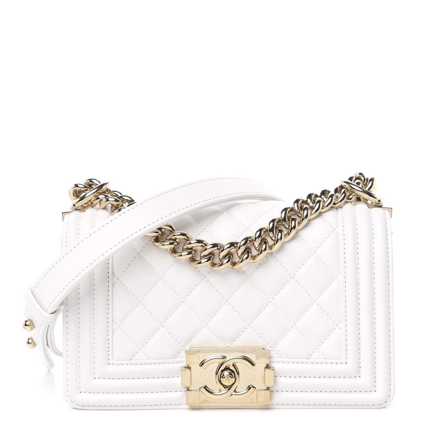 Lambskin Quilted Small Boy Flap White