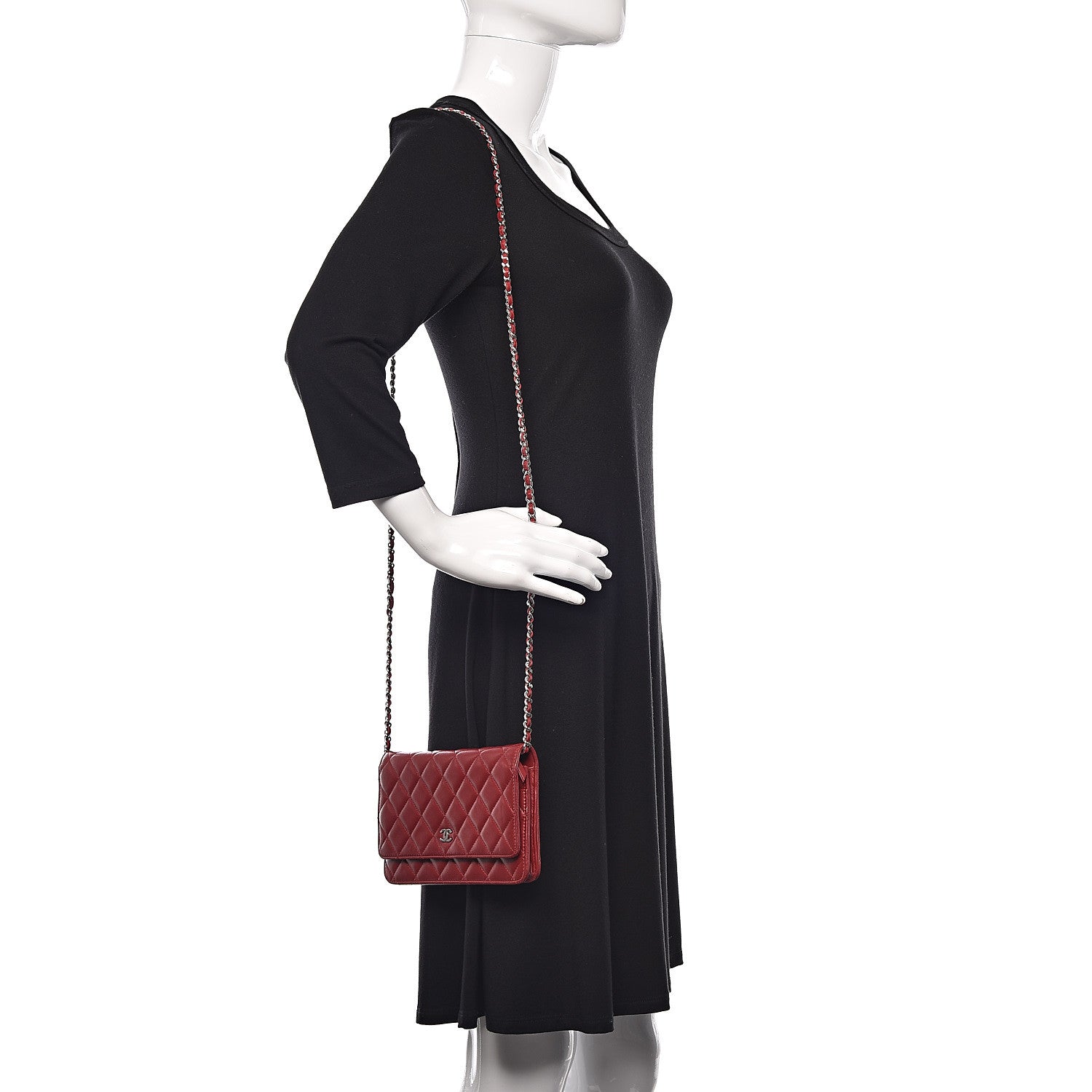 Chanel Lambskin Quilted Wallet On Chain WOC Red 2 of 11