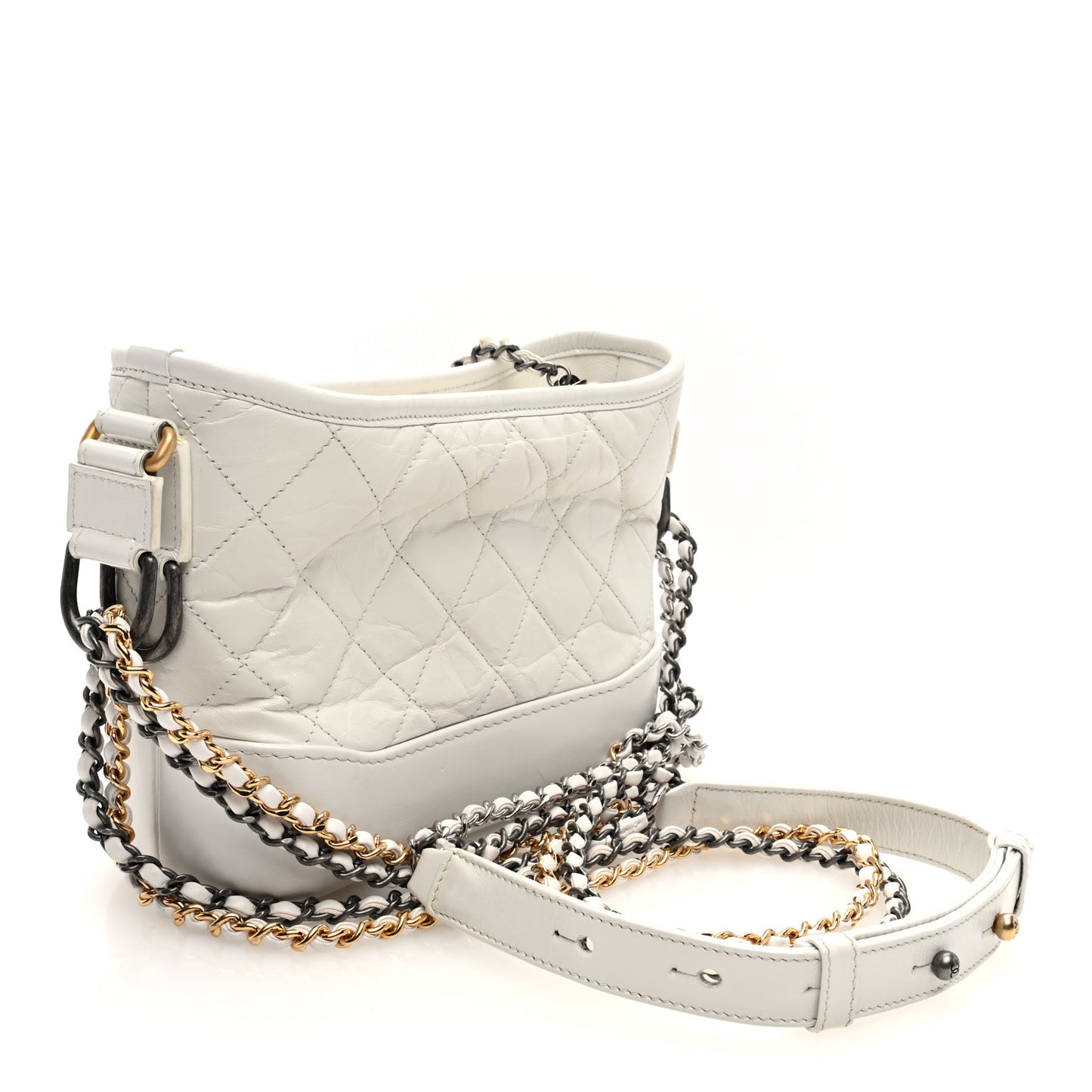 Aged Calfskin Quilted Small Gabrielle Hobo White