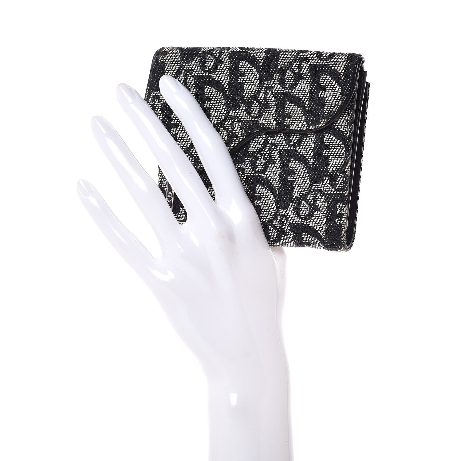 Christian Dior Monogram Compact Saddle Wallet Black 2 of 9