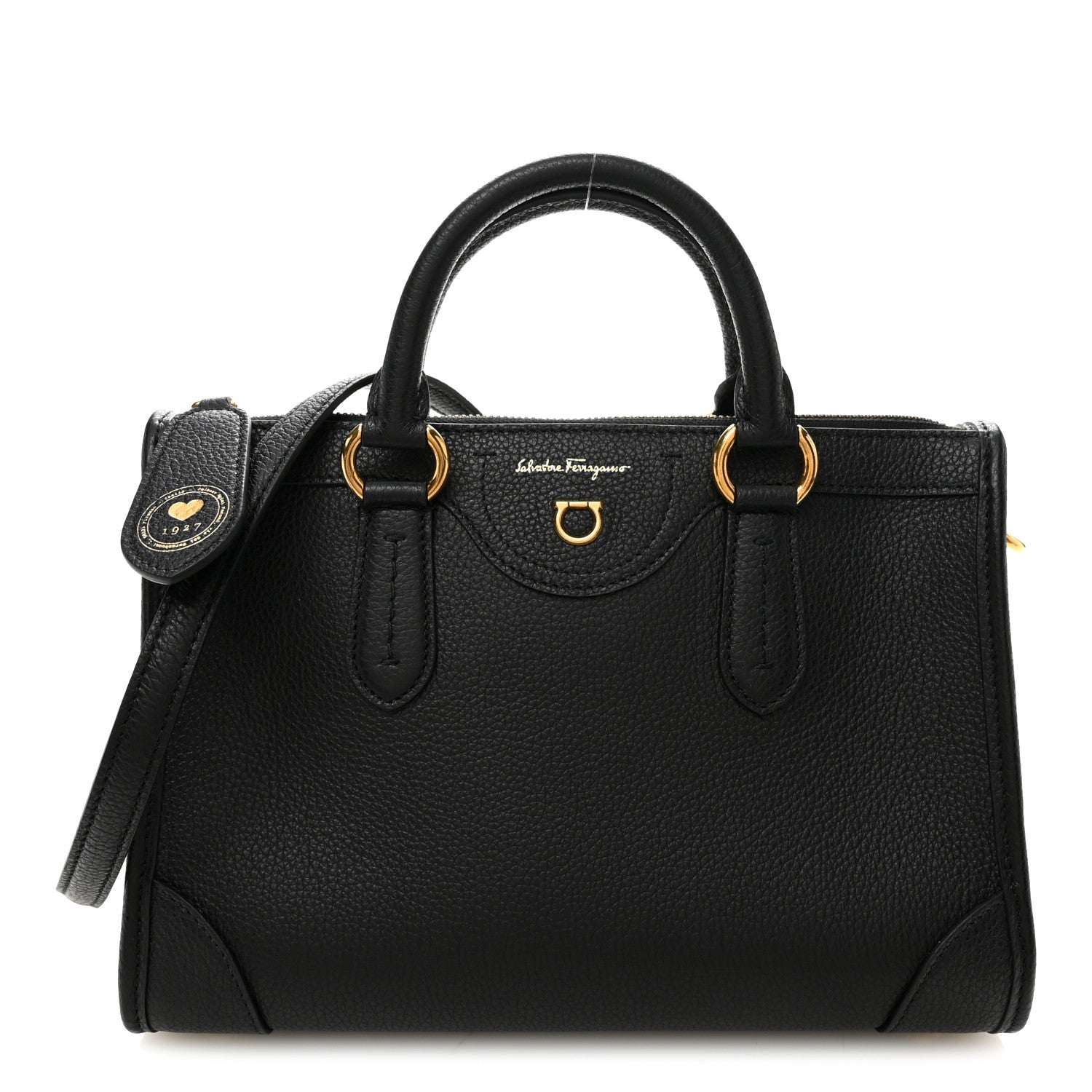 Salvatore Ferragamo Grained Calfskin 1927 Tote Black 1 of 9