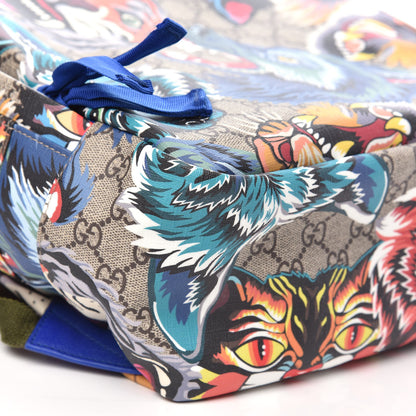 Gucci Soft GG Supreme Monogram Animal Faces Childrens Tote Backpack Beige Ebony Multicolor Electric Blue Military Fresia 7 of 9