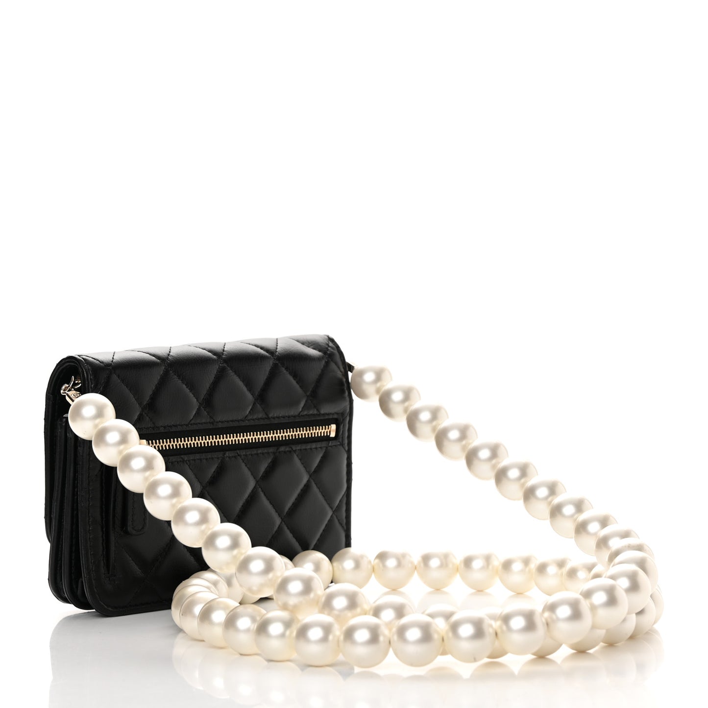 Calfskin Quilted Mini Maxi Pearls Wallet On Chain WOC Black