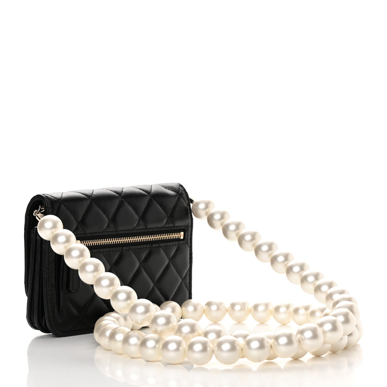 Chanel Calfskin Quilted Mini Maxi Pearls Wallet On Chain WOC Black 3 of 10