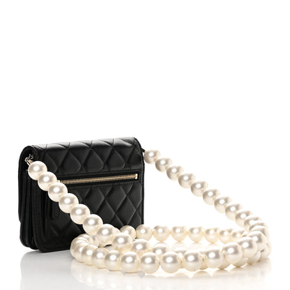 Chanel Calfskin Quilted Mini Maxi Pearls Wallet On Chain WOC Black 3 of 10