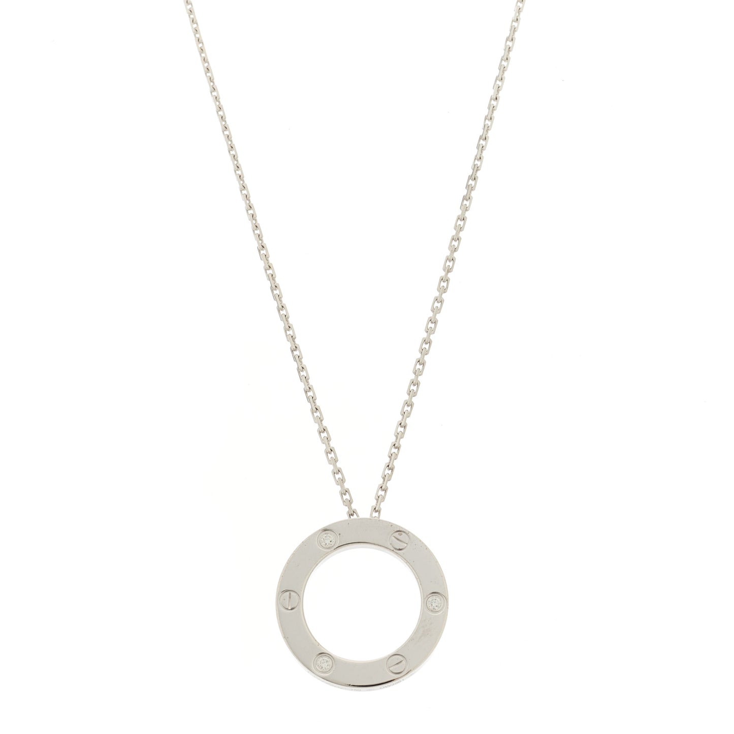 18K White Gold 3 Diamonds LOVE Pendant Necklace