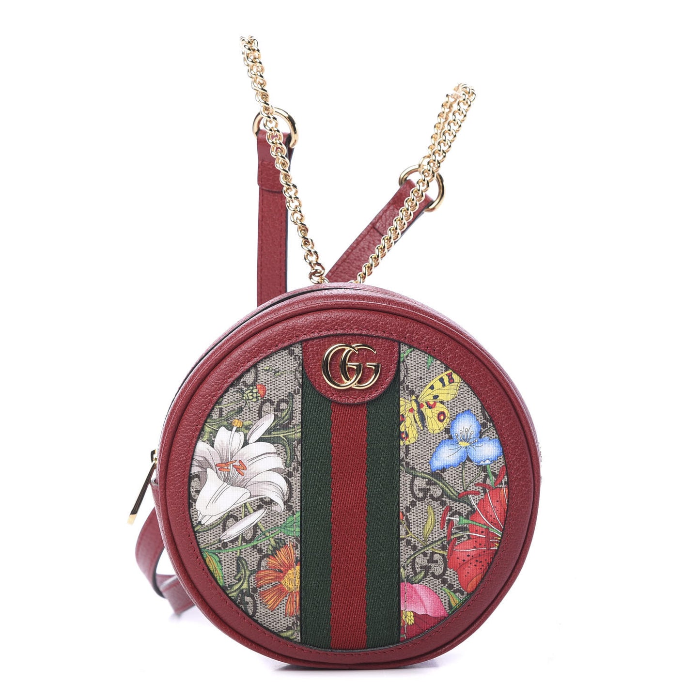 GG Supreme Monogram Web Flora Mini Ophidia Round Backpack Red