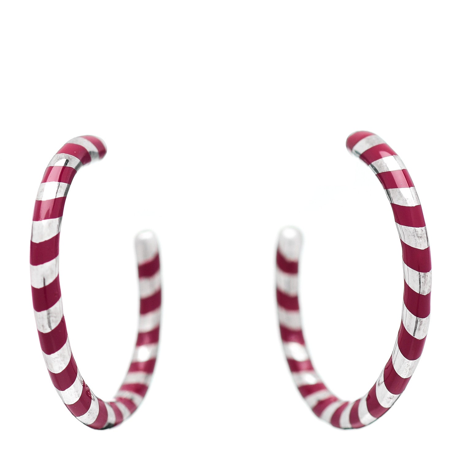 Tiffany Sterling Silver Enamel Stripe Hoop Earrings Red 1 of 4