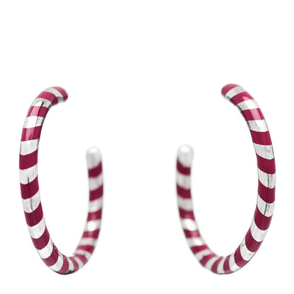Tiffany Sterling Silver Enamel Stripe Hoop Earrings Red 1 of 4