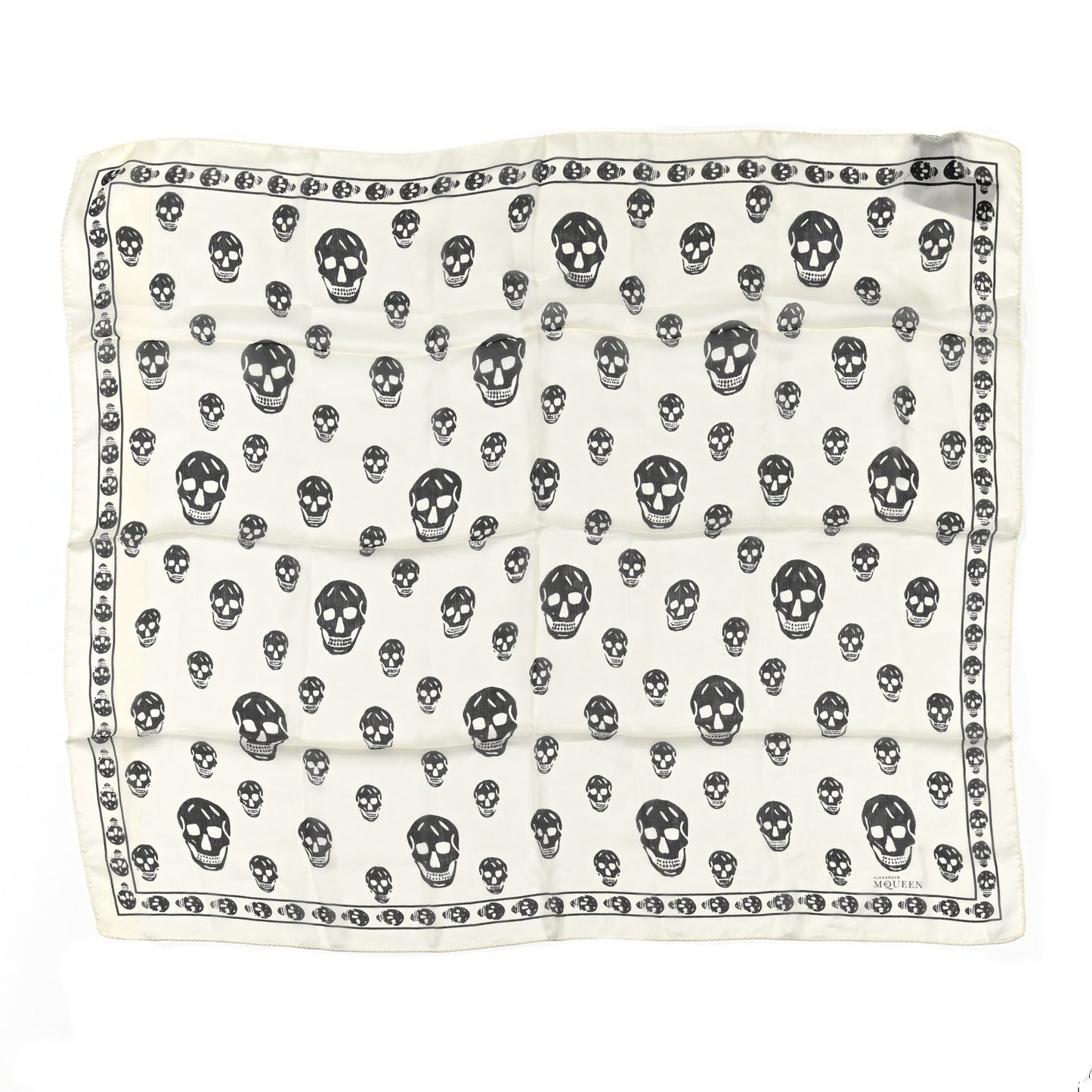 Silk Chiffon Skull Scarf Ivory Black