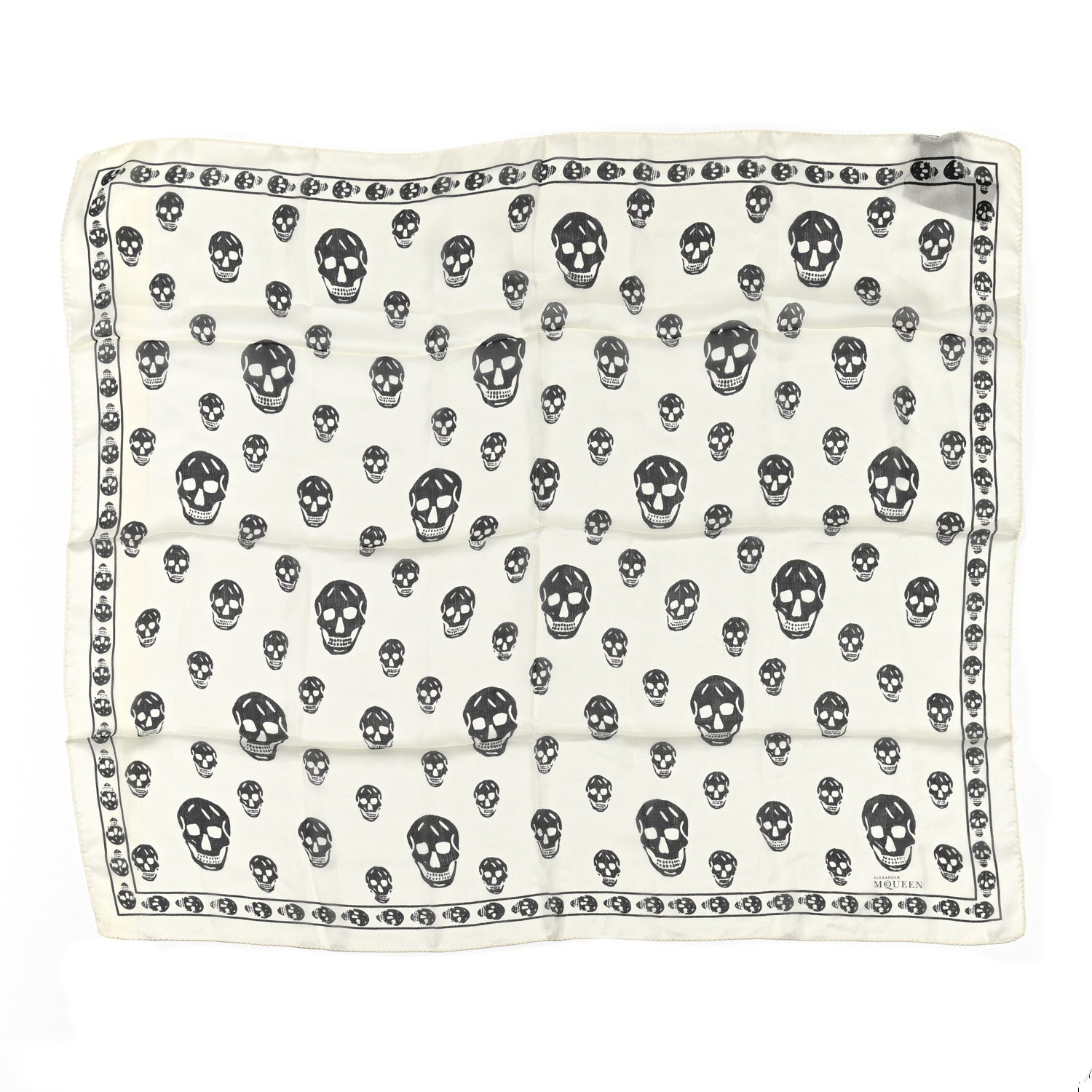 Alexander McQueen Silk Chiffon Skull Scarf Ivory Black 1 of 3