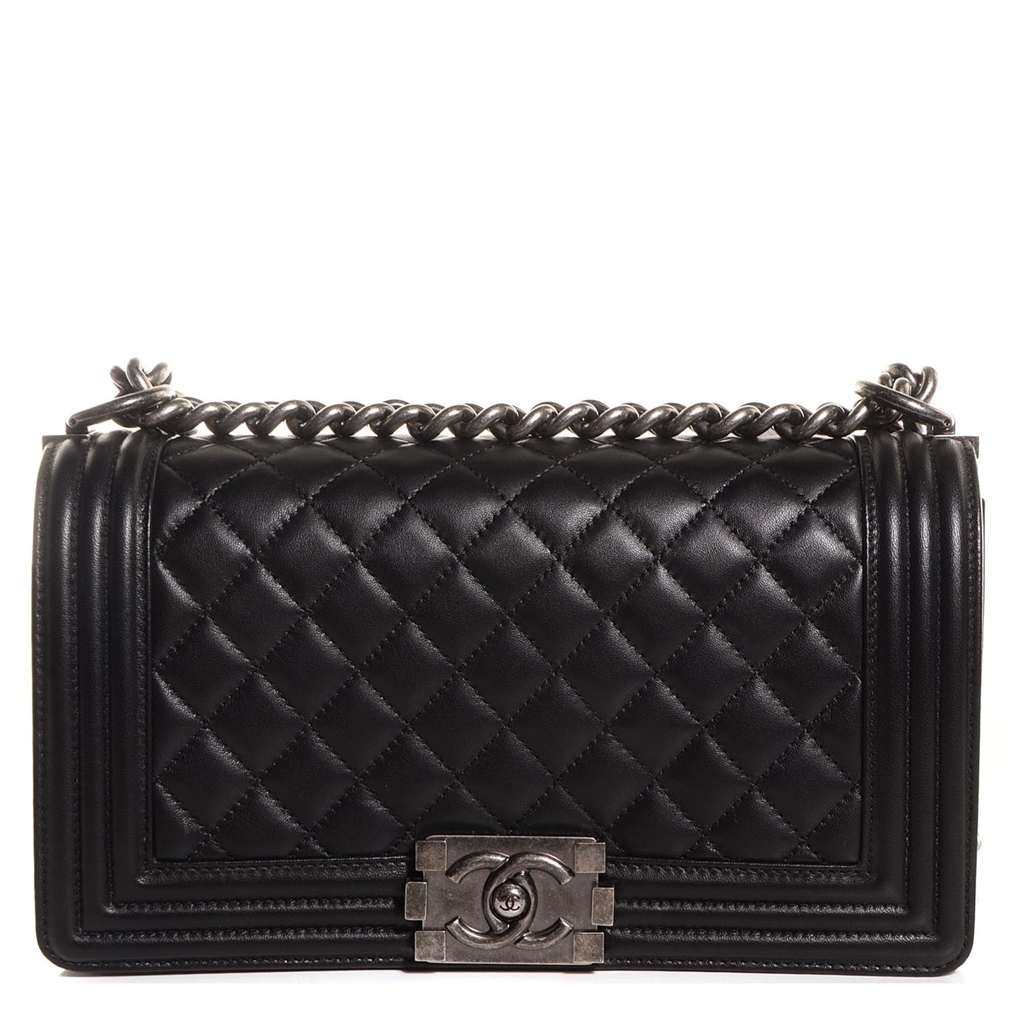 Lambskin Quilted Medium Boy Flap Black