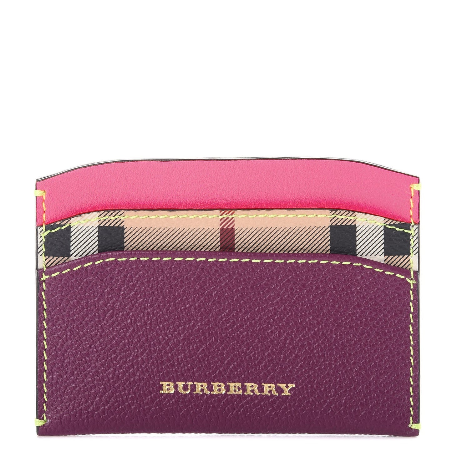 Soft Grain Calfskin Haymarket Check Izzy Card Case Dark Plum